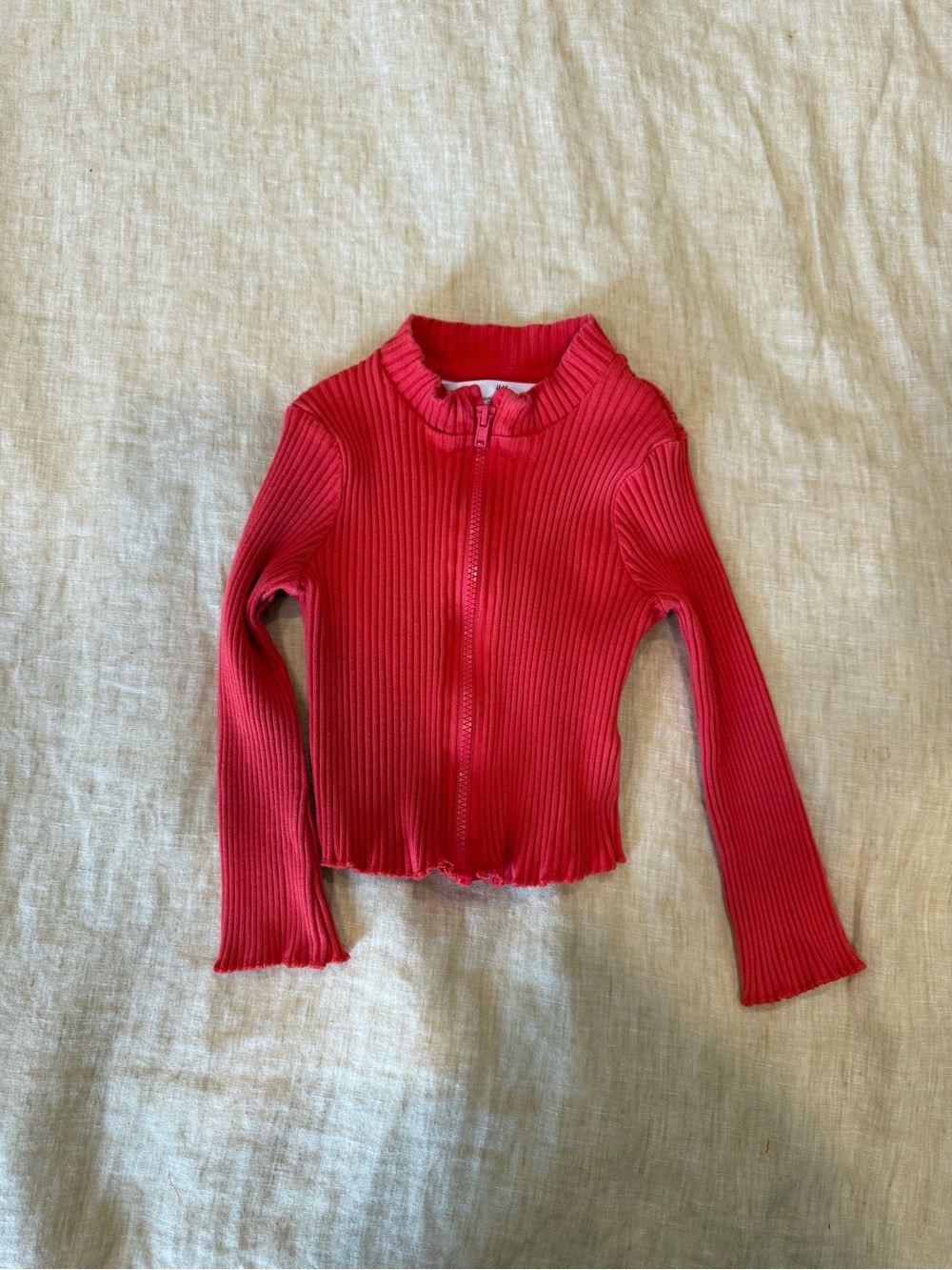 Ribbed Zip-Front Toddler Girl Top - Red